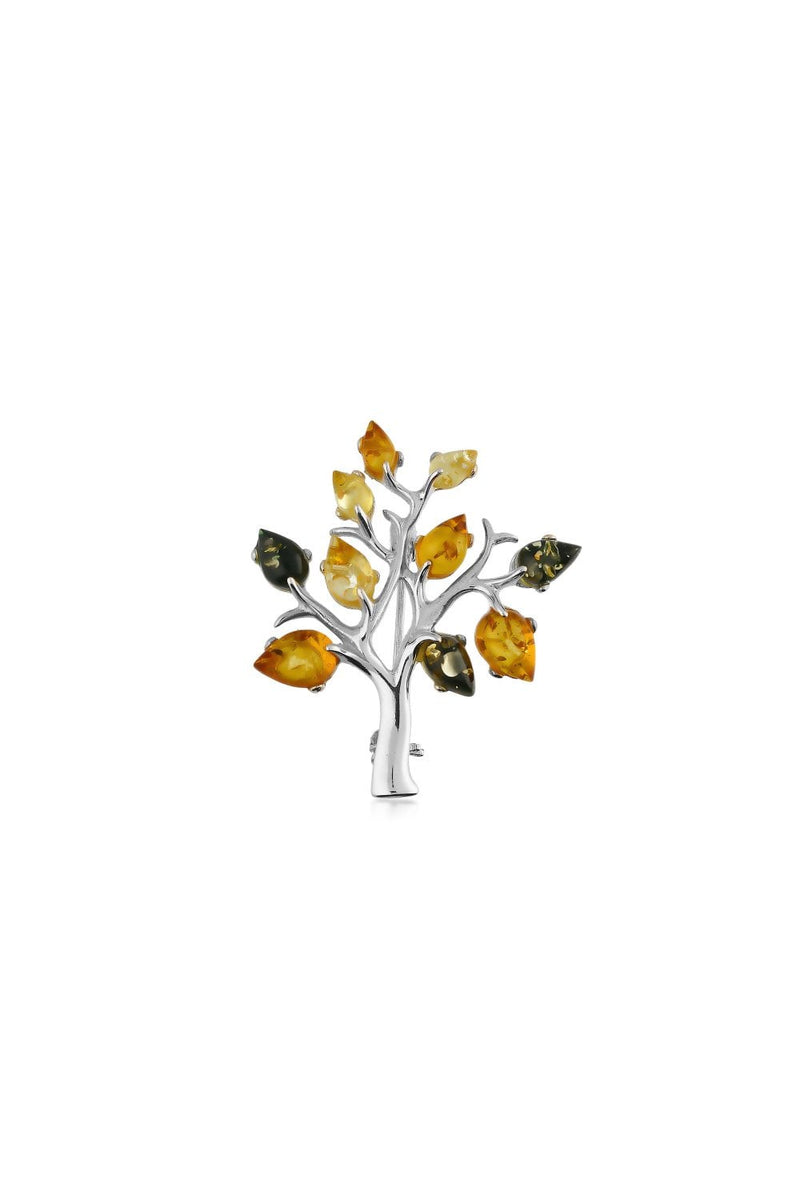 Sterling Silver Amber Tree of Life Brooch