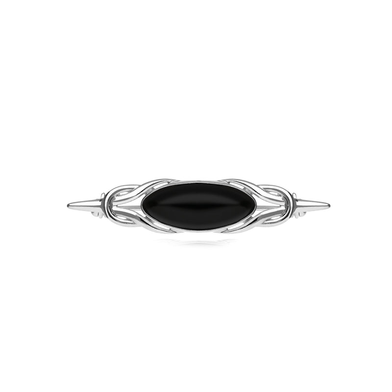 Sterling Silver Whitby Jet Celtic Brooch