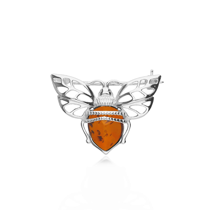 Sterling Silver Winged Amber Bee Brooch