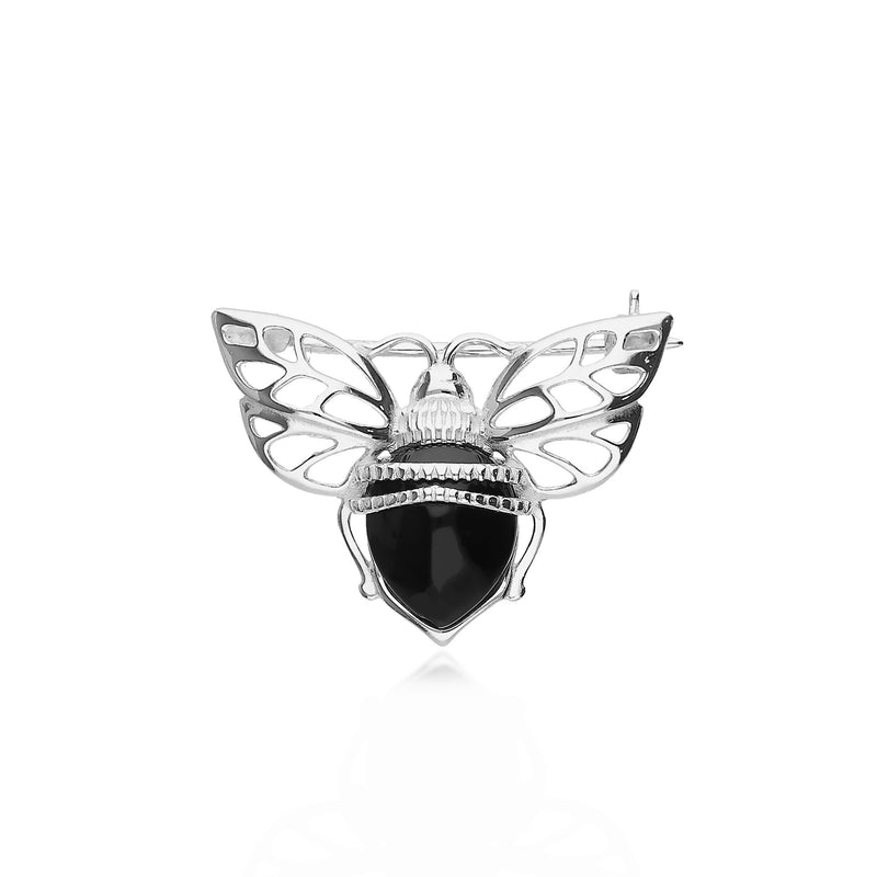 Sterling Silver Whitby Jet Bee Brooch