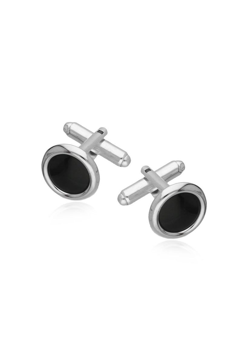 Sterling Silver Whitby Jet Round Cufflinks