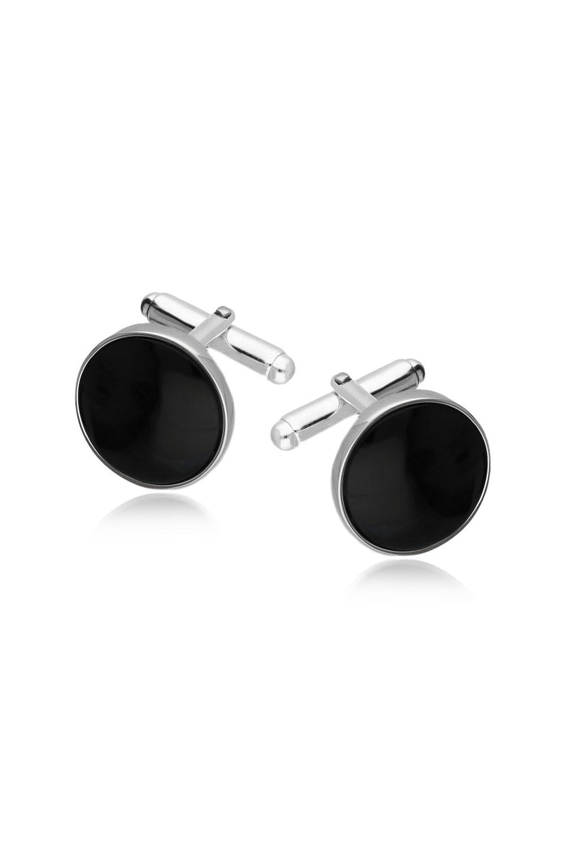 Sterling Silver Whitby Jet Large Round Cufflinks