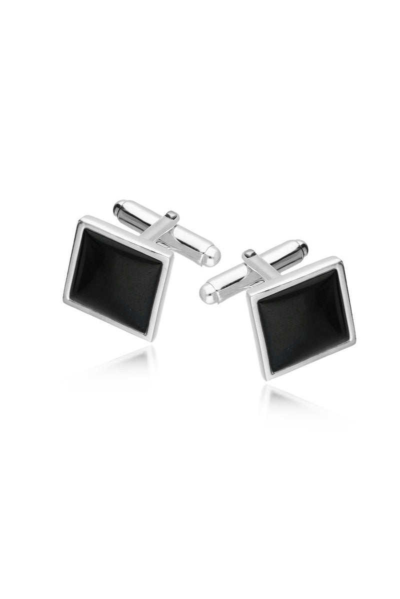 Sterling Silver Whitby Jet Large Square Cufflinks