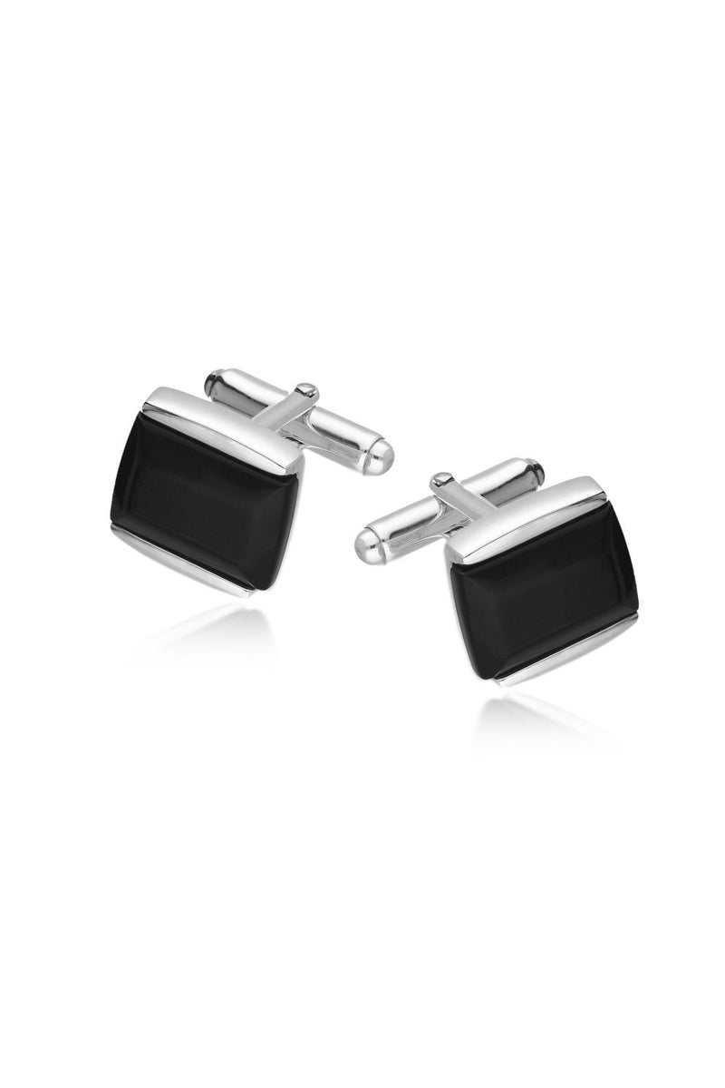 Sterling Silver Whitby Jet Rectangular Curved Edge Cufflinks