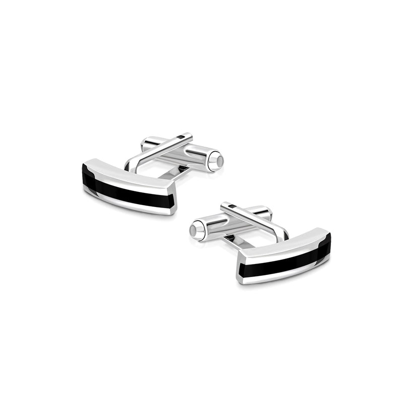 Sterling Silver Whitby Jet Inlaid Bar Cufflinks