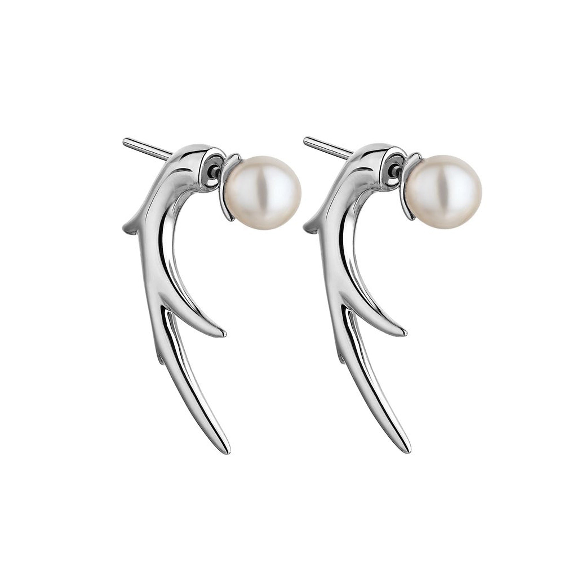 Silver Hooked Pearl Stud Earrings