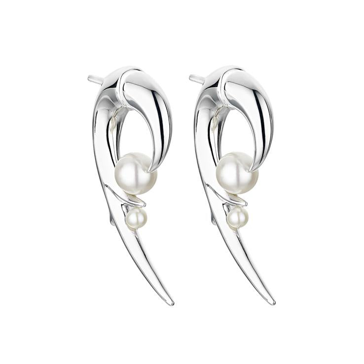 Silver Hooked Pearl Earrings