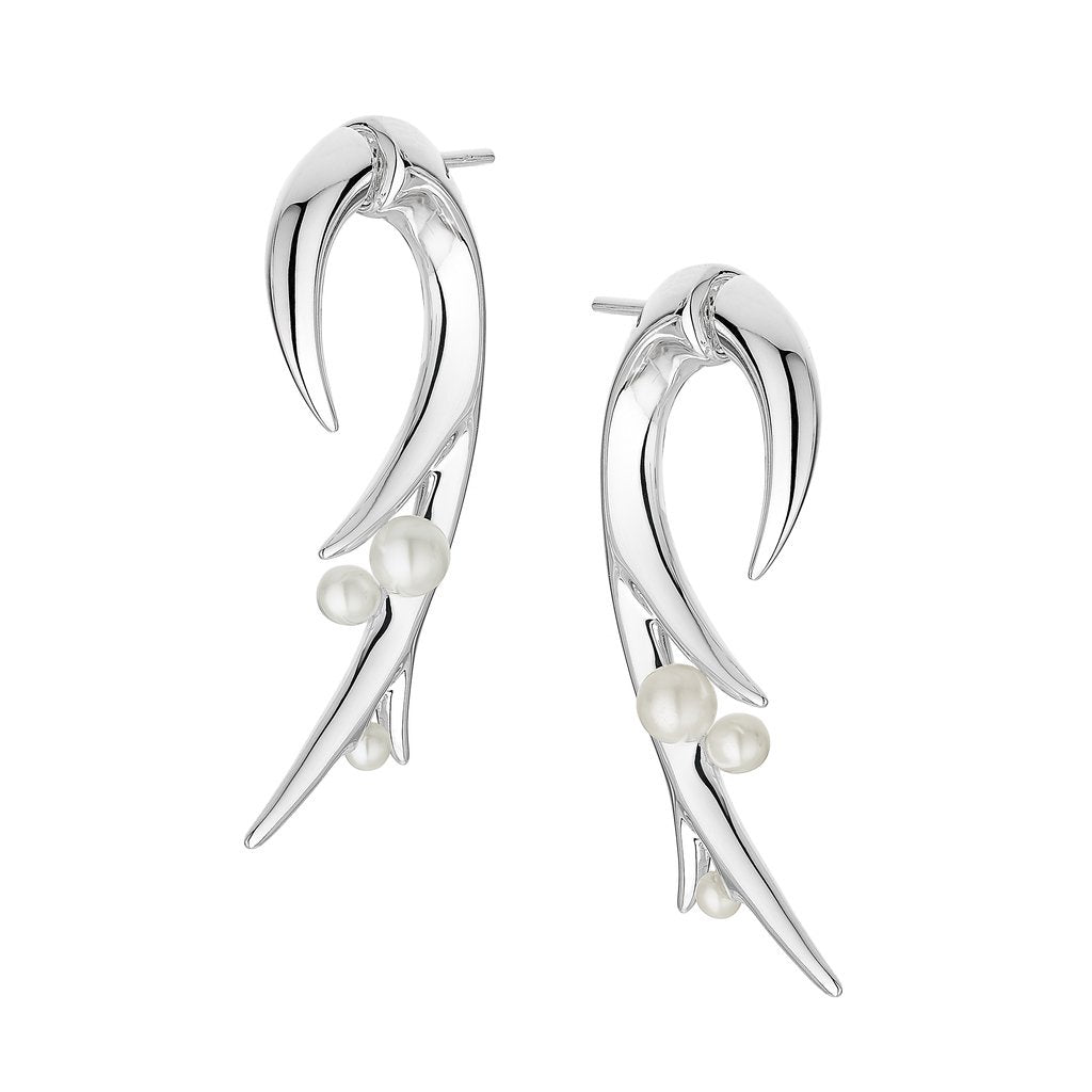 Silver Hooked Pearl Large Earrings