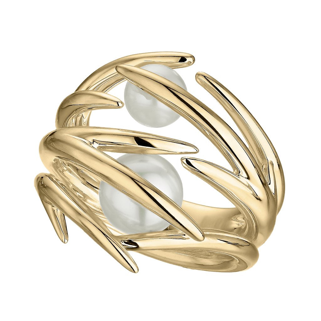 Yellow Gold Vermeil Hooked Pearl Ring