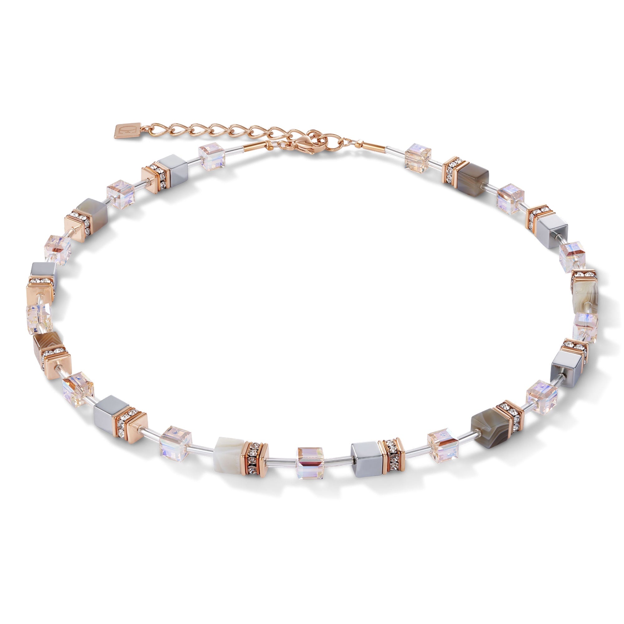 GeoCUBE Botswana Agate & Haematite Apricot Necklace