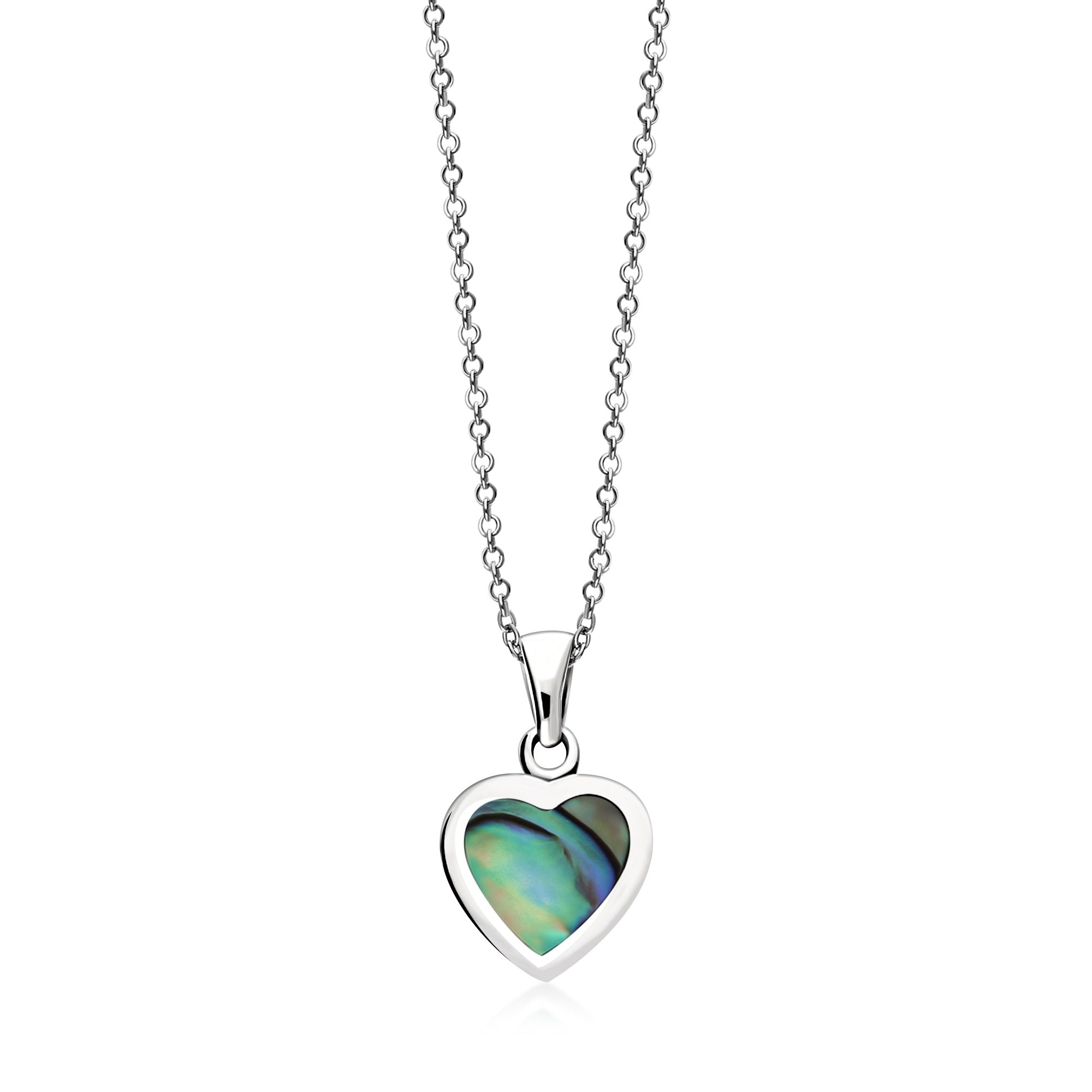 Sterling Silver Whitby Jet & Abalone Double Sided Heart Pendant