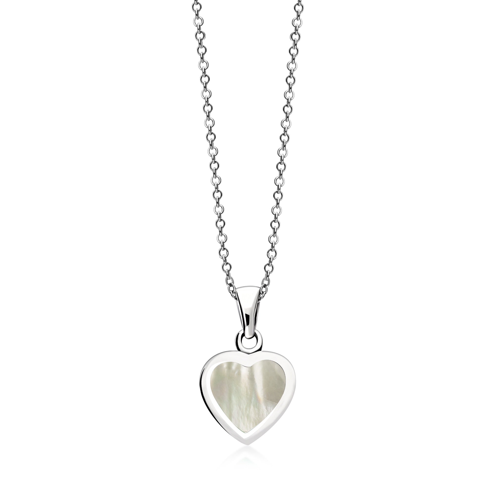 Sterling Silver Whitby Jet & Mother of Pearl Double Sided Heart Pendant