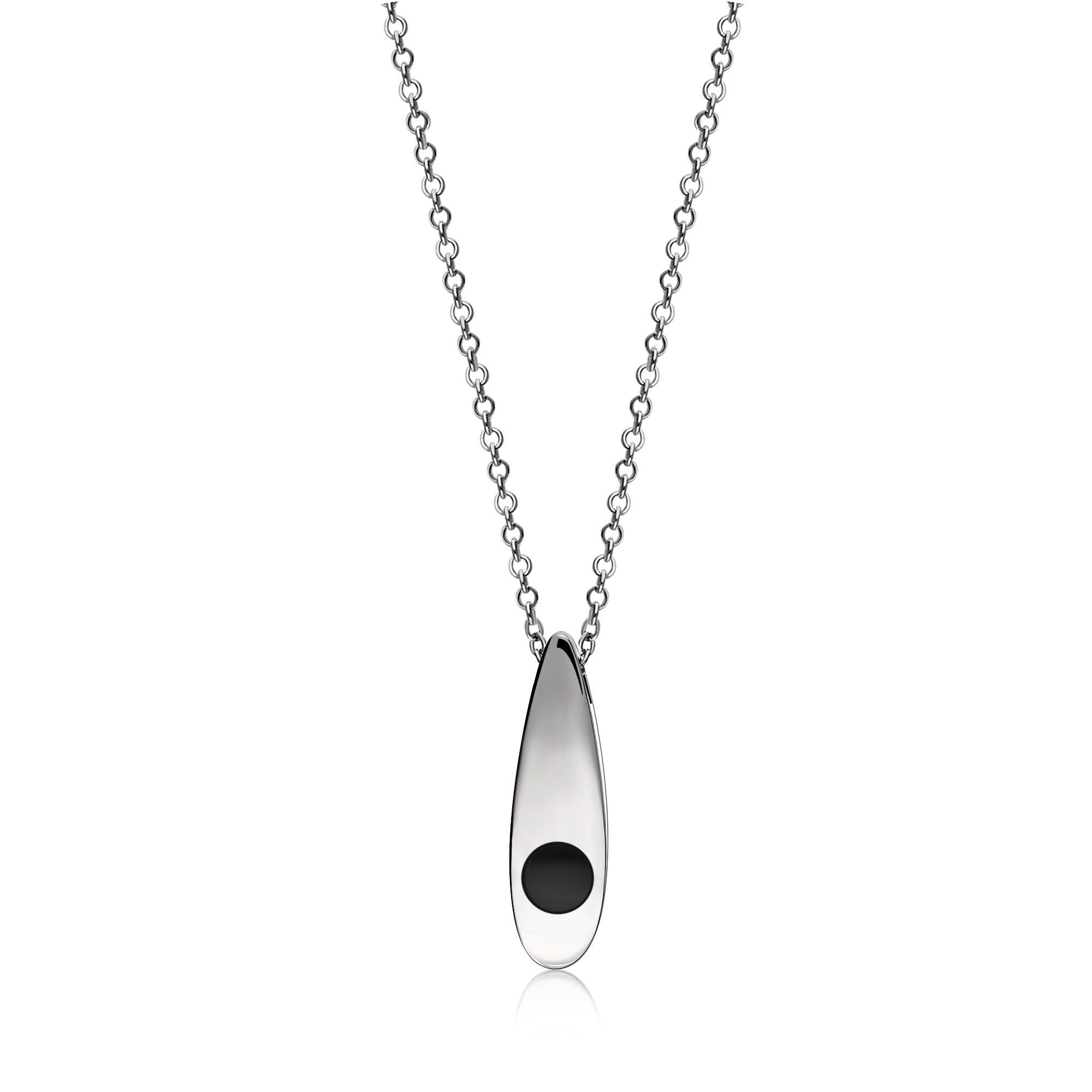 Sterling Silver Whitby Jet & Birthstone Double-Sided Solid Teardrop Pendant