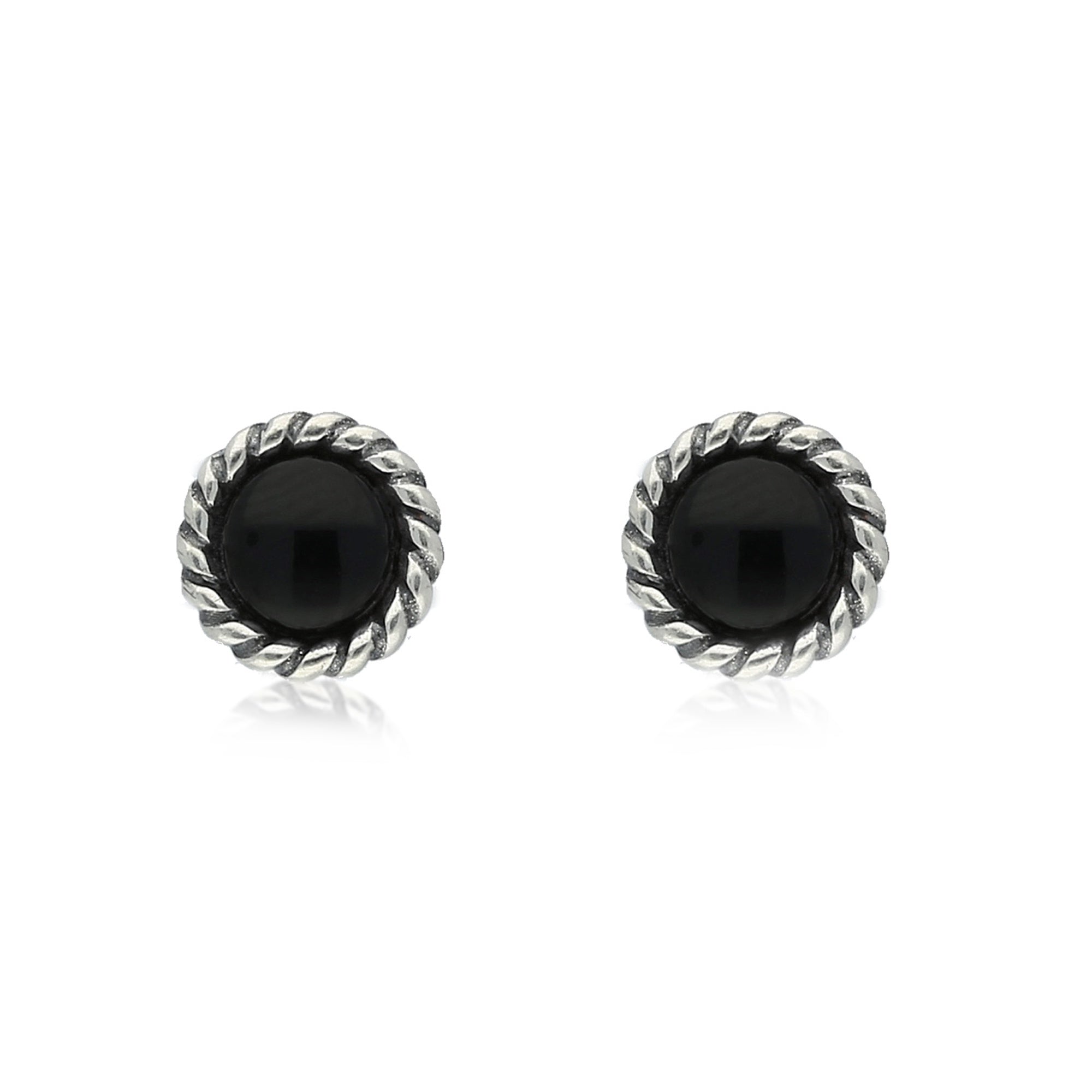 Sterling Silver Whitby Jet Rope Edge Round Stud Earrings