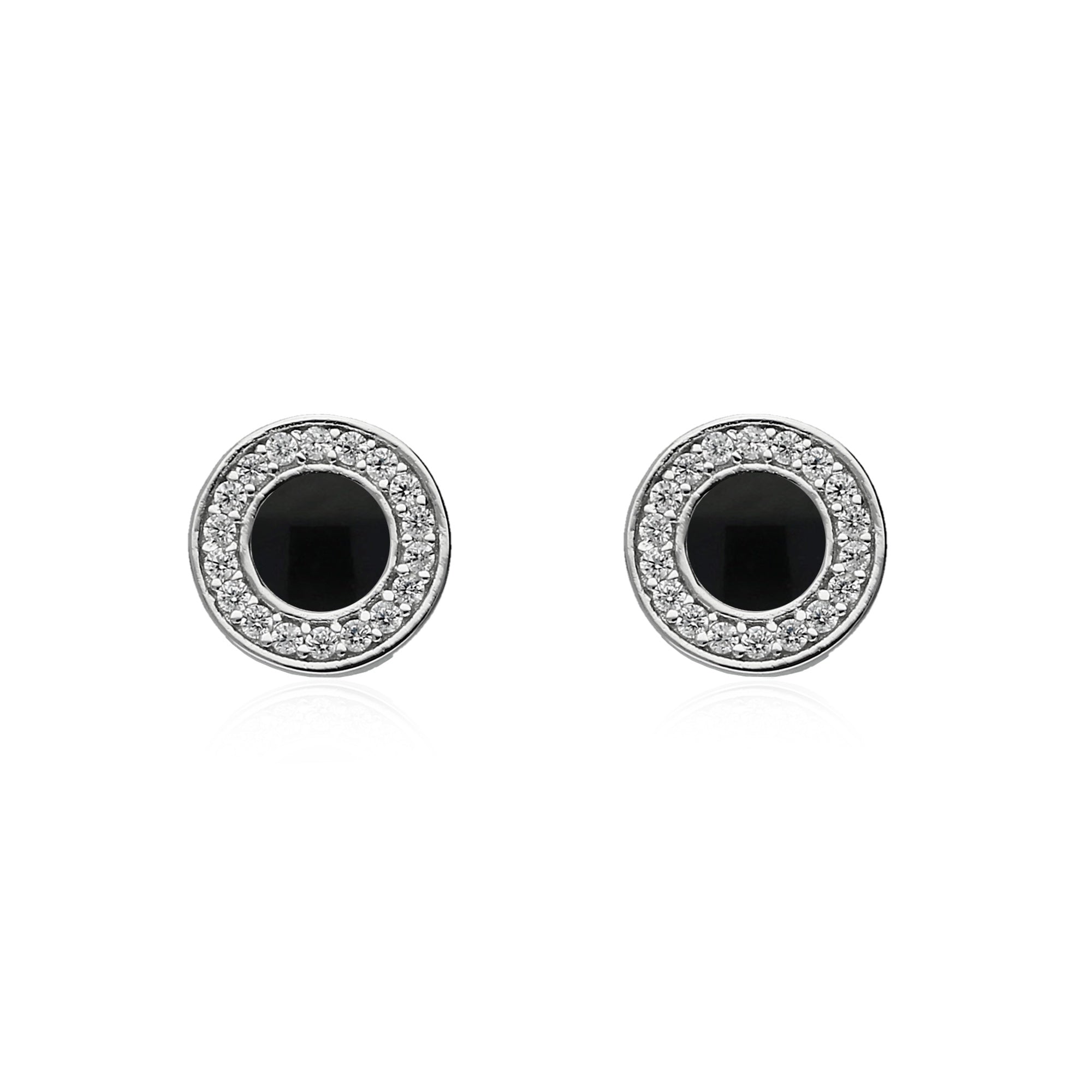 Sterling Silver Whitby Jet CZ Small Round Stud Earrings