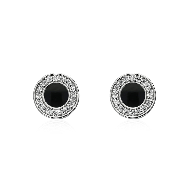 Sterling Silver Whitby Jet CZ Small Round Stud Earrings