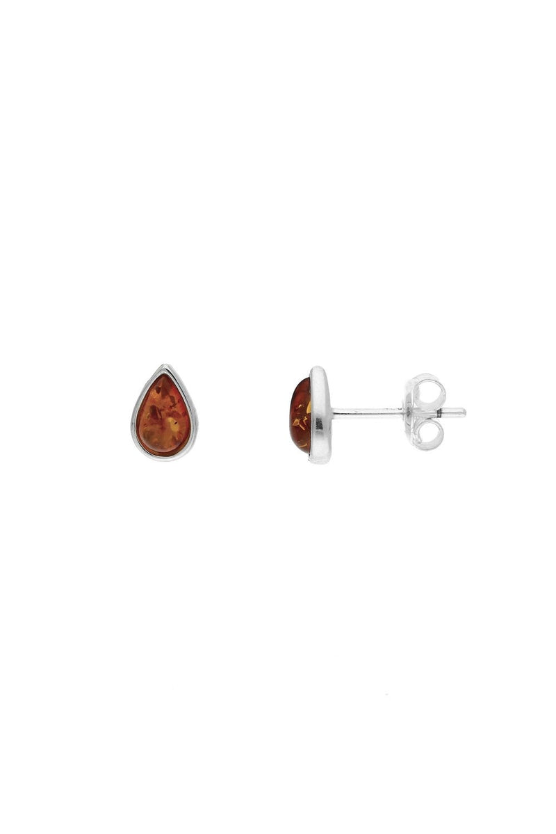 Sterling Silver Amber Teardrop Stud Earrings