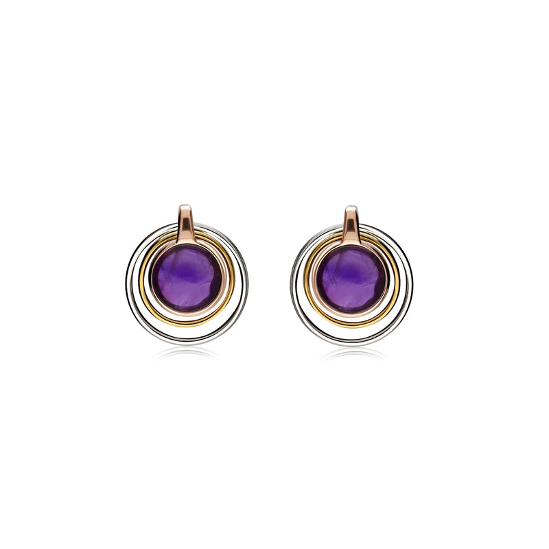 Sterling Silver Amethyst Contemporary Round Stud Earrings