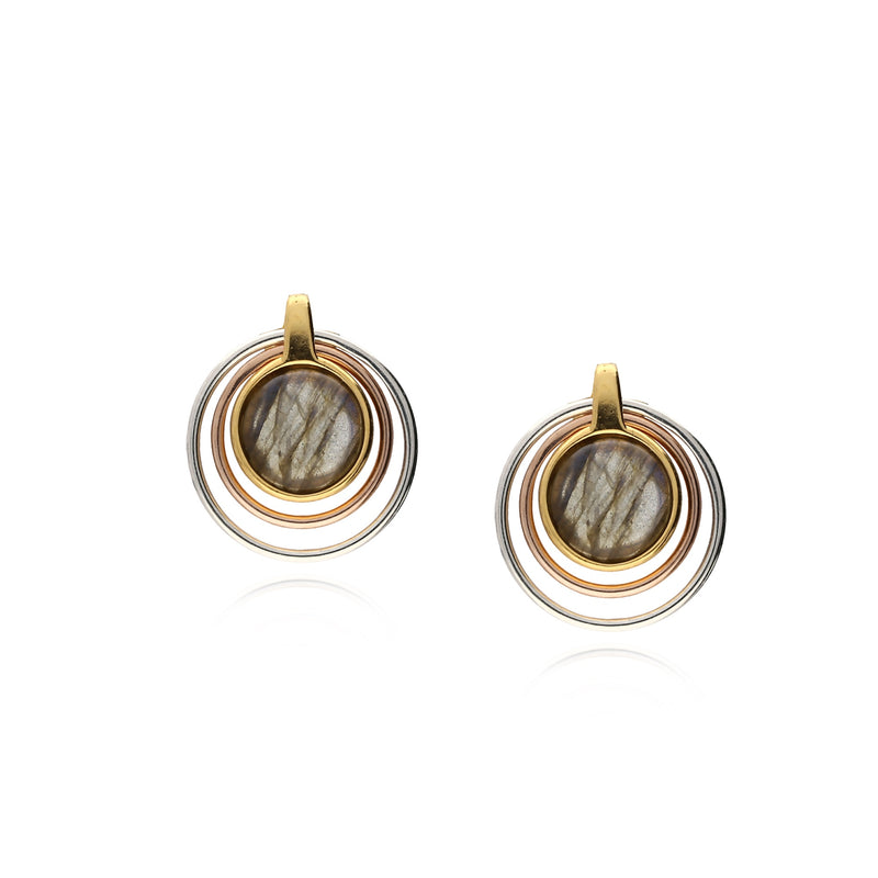 Sterling Silver, Rose Gold and Gold Vermeil Labradorite Contemporary Round Stud Earrings