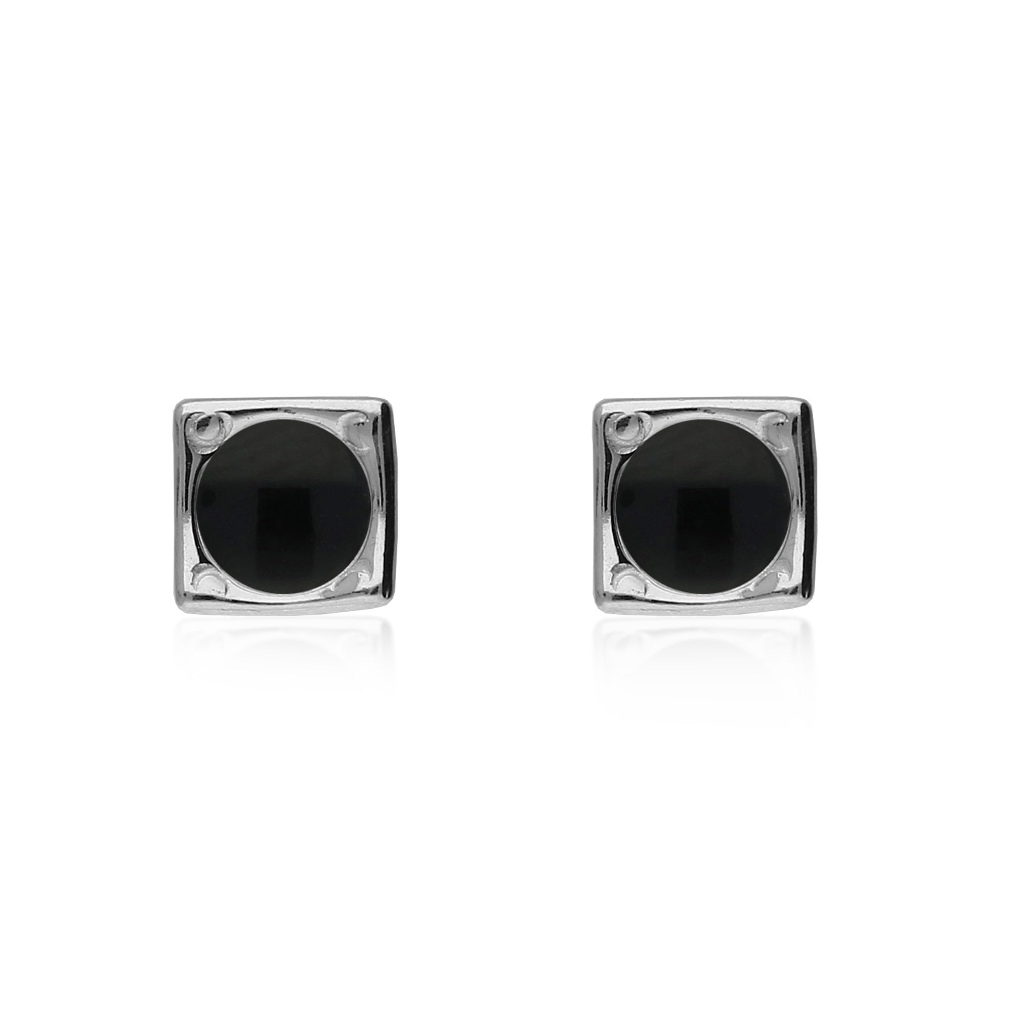 Sterling Silver Whitby Jet Square Round Stud Earrings