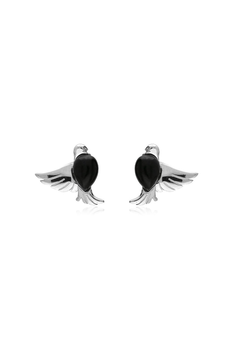 Sterling Silver Whitby Jet Dove Stud Earrings