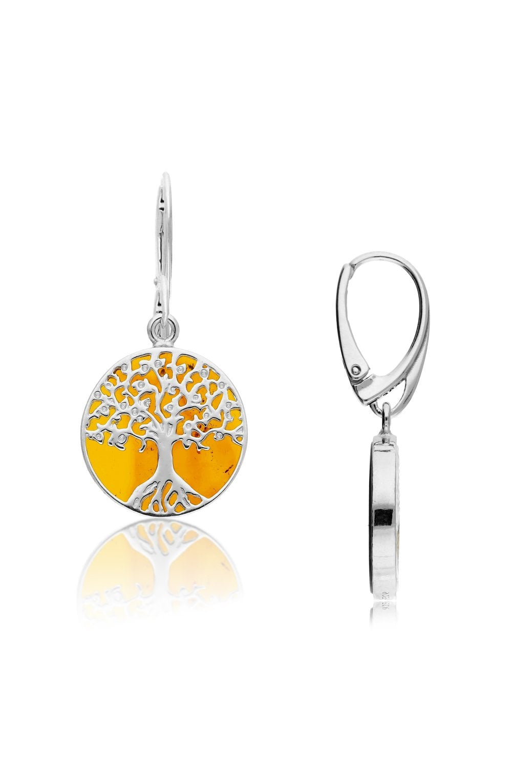 Sterling Silver Amber Tree Of Life Drop Earrings
