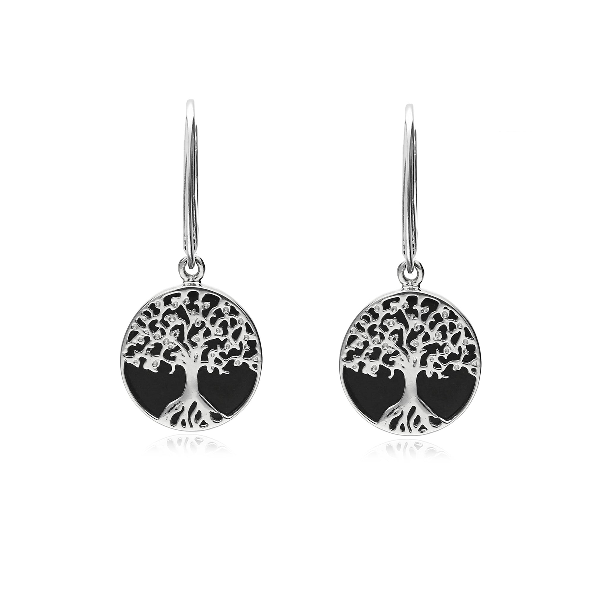 Sterling Silver Whitby Jet Tree Of Life Drop Earrings