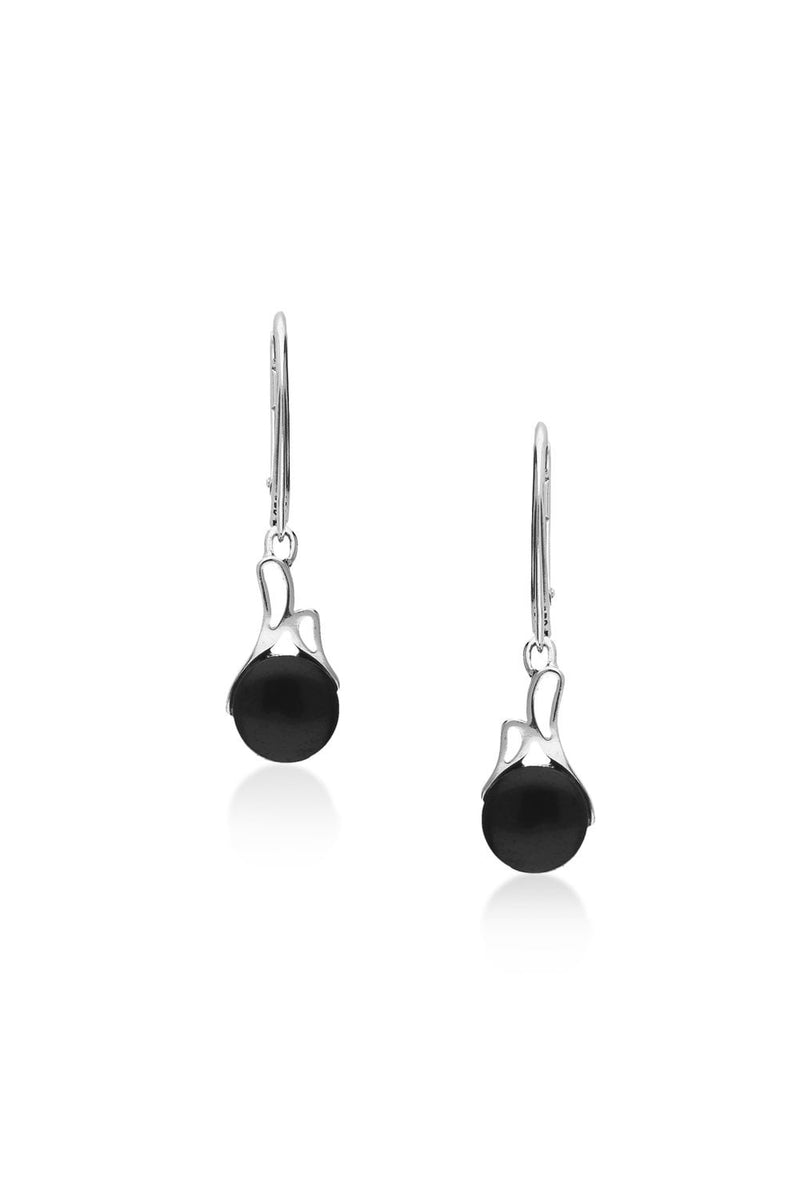 Sterling Silver Whitby Jet Designer Round Drop Earrings