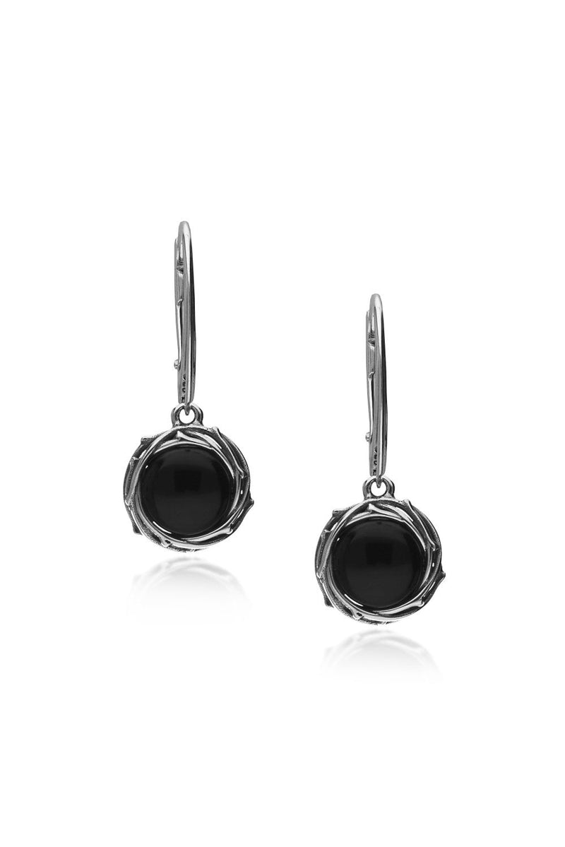 Sterling Silver Whitby Jet Oxidised Wire Drop Earrings