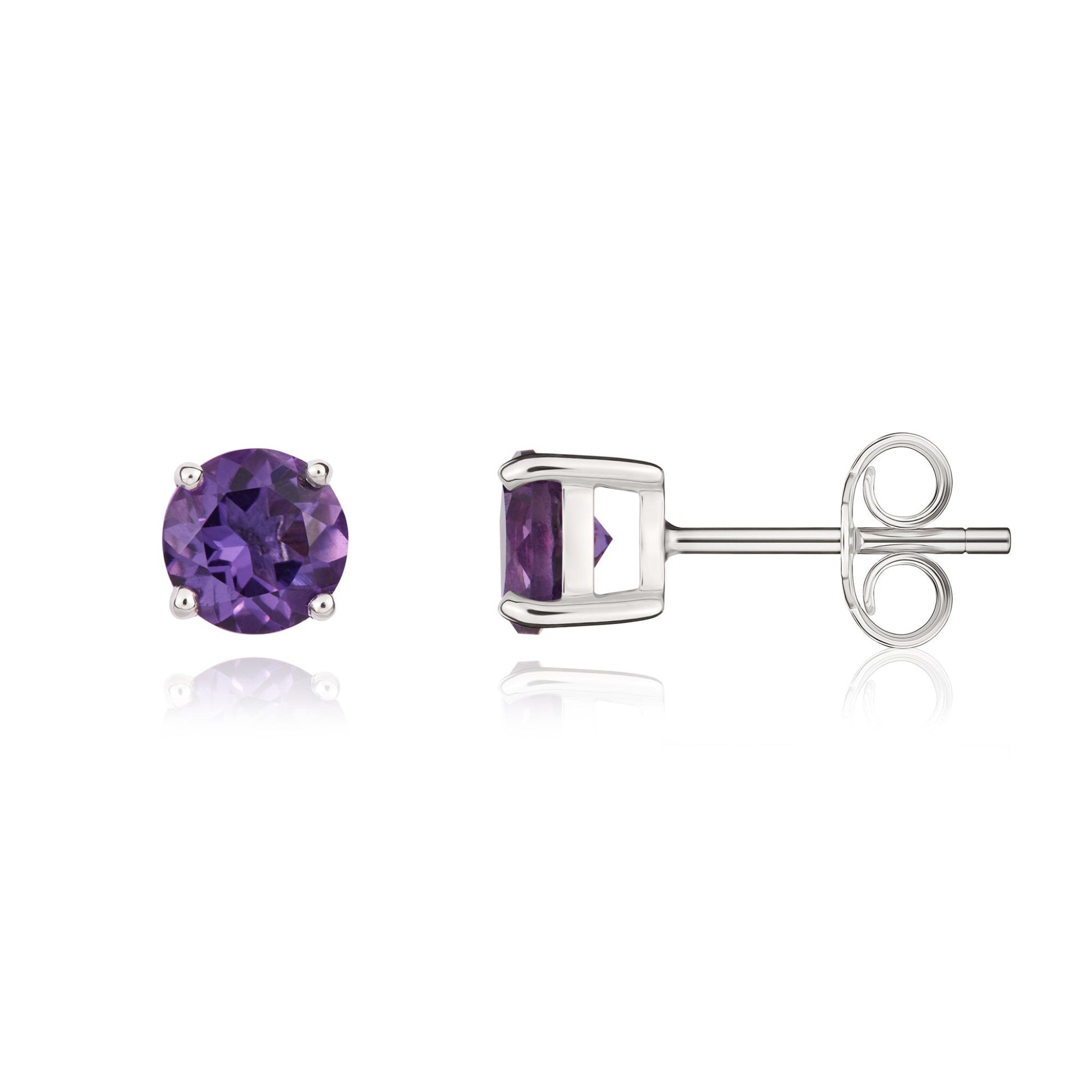 9ct White Gold Amethyst Four Claw Round Stud Earrings