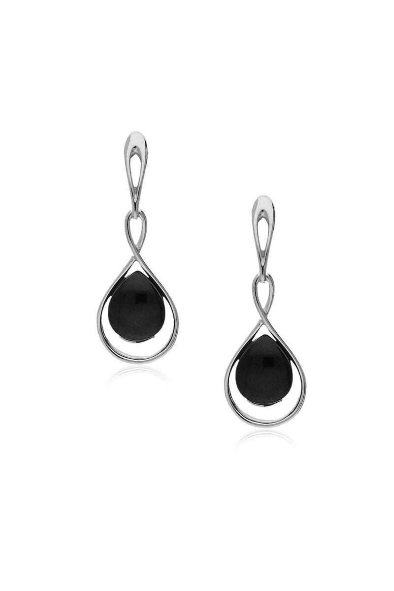 Sterling Silver Whitby Jet Twist Drop Stud Earrings