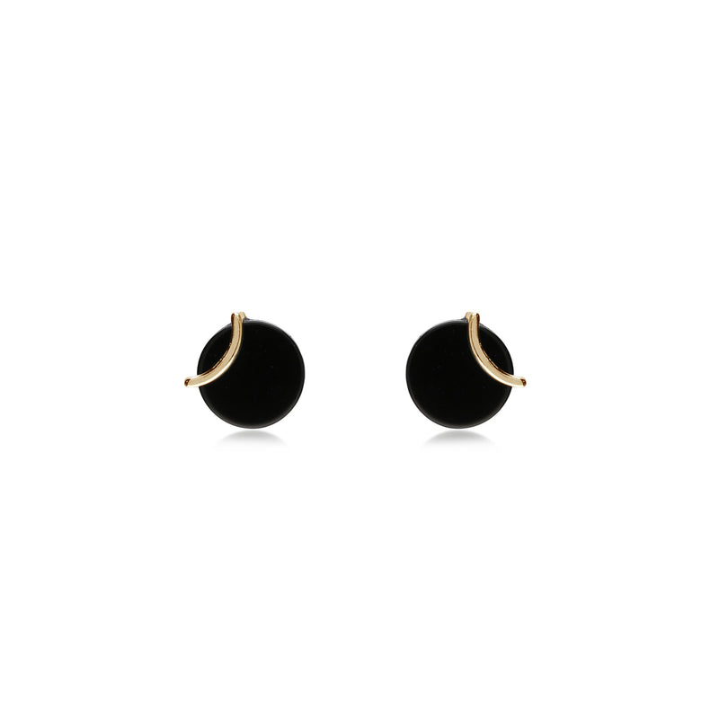 9ct Yellow Gold Whitby Jet Round Designer Stud Earrings