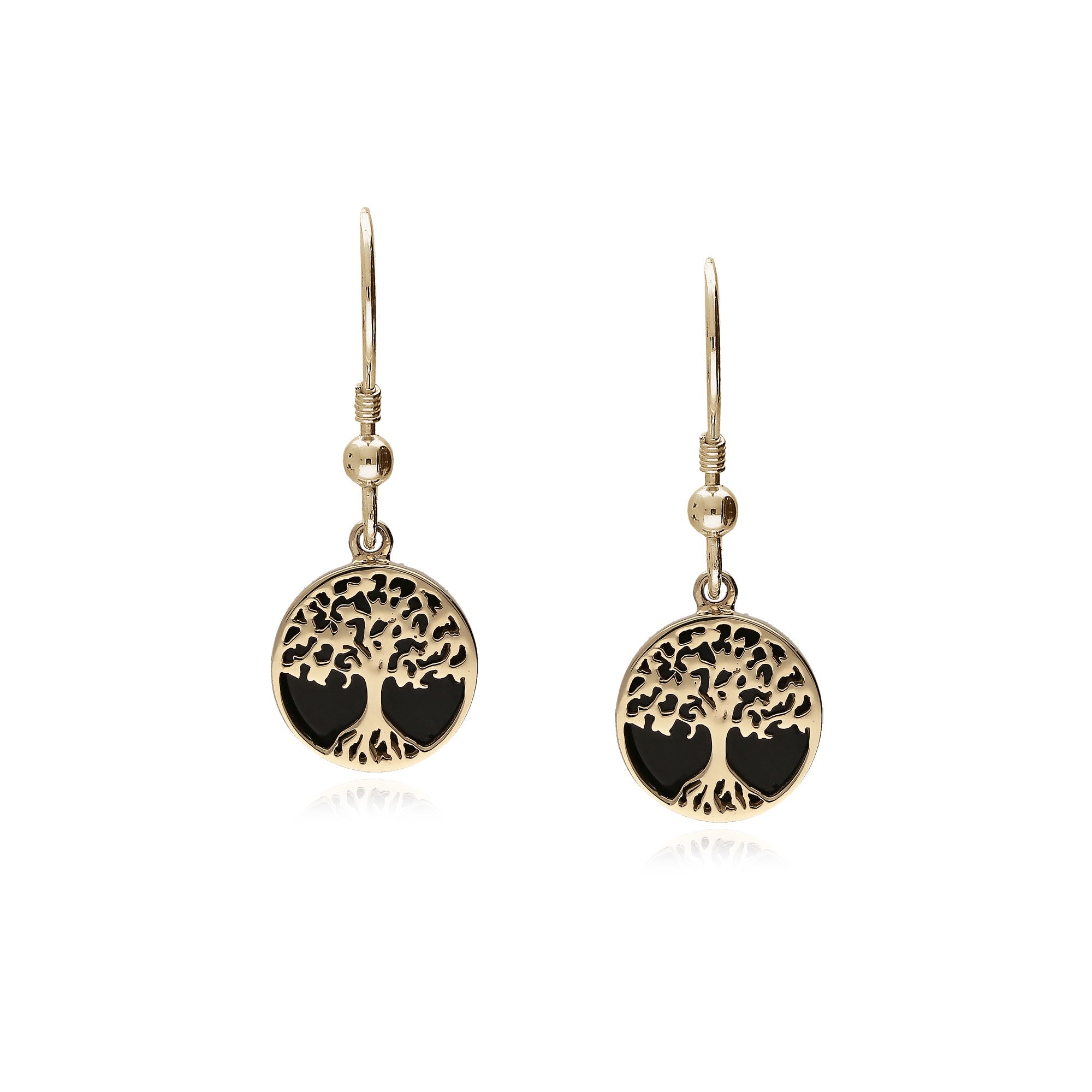 9ct Yellow Gold X Small Whitby Jet Tree Of Life Drop Earrings