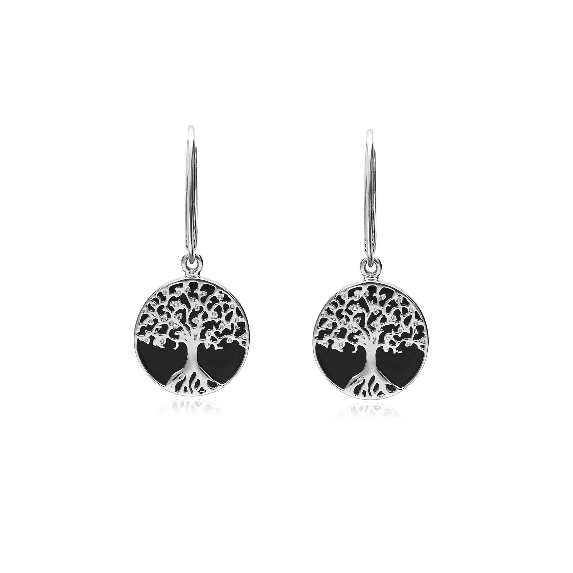 Sterling Silver X Small Whitby Jet Tree Of Life Drop Earrings