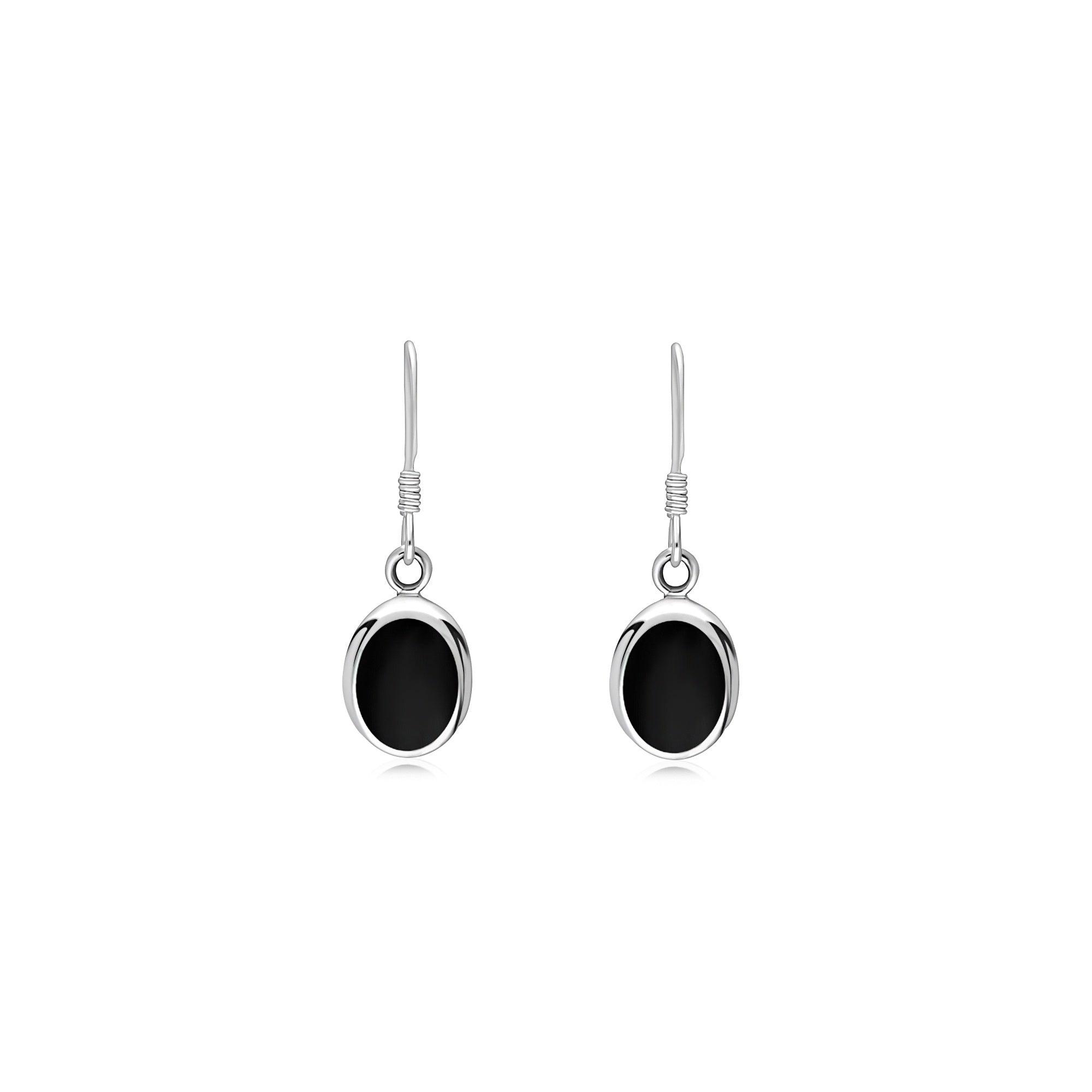 Sterling Silver Whitby Jet Oval Drop Earrings