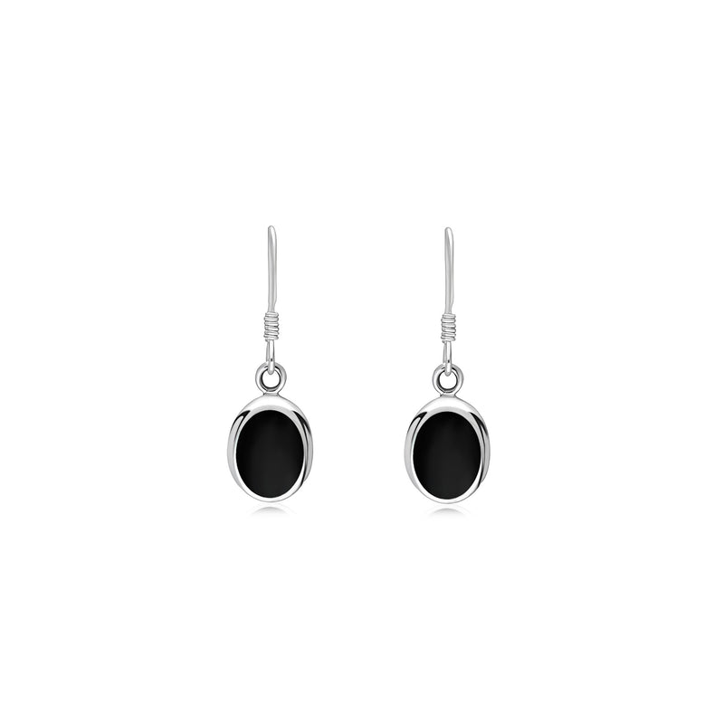 Sterling Silver Whitby Jet Oval Drop Earrings