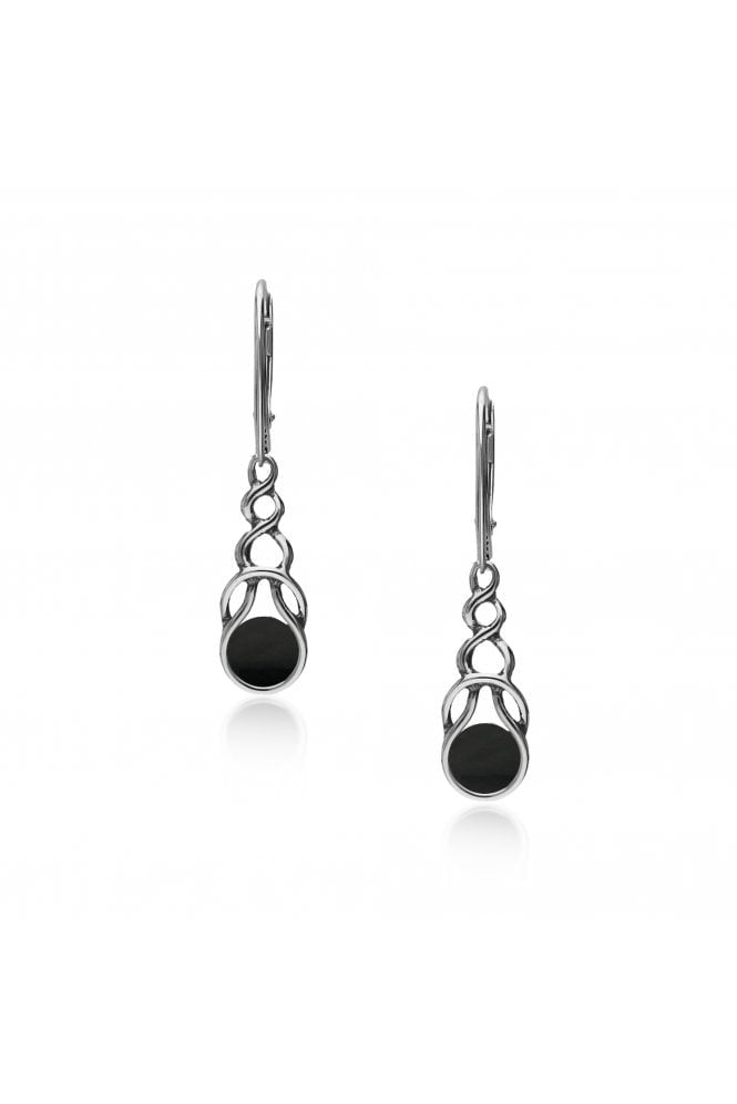 Sterling Silver Whitby Jet Celtic Oxidised Drop Earrings