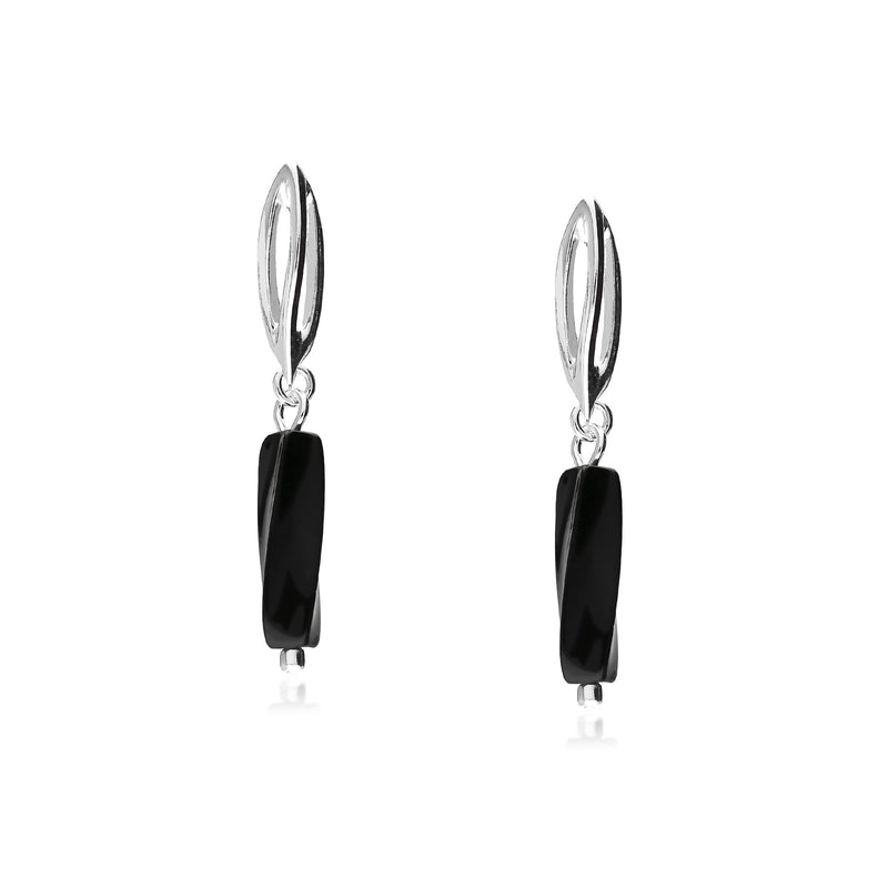 Sterling Silver Whitby Jet Freeform Slim Spiral Drop Earrings