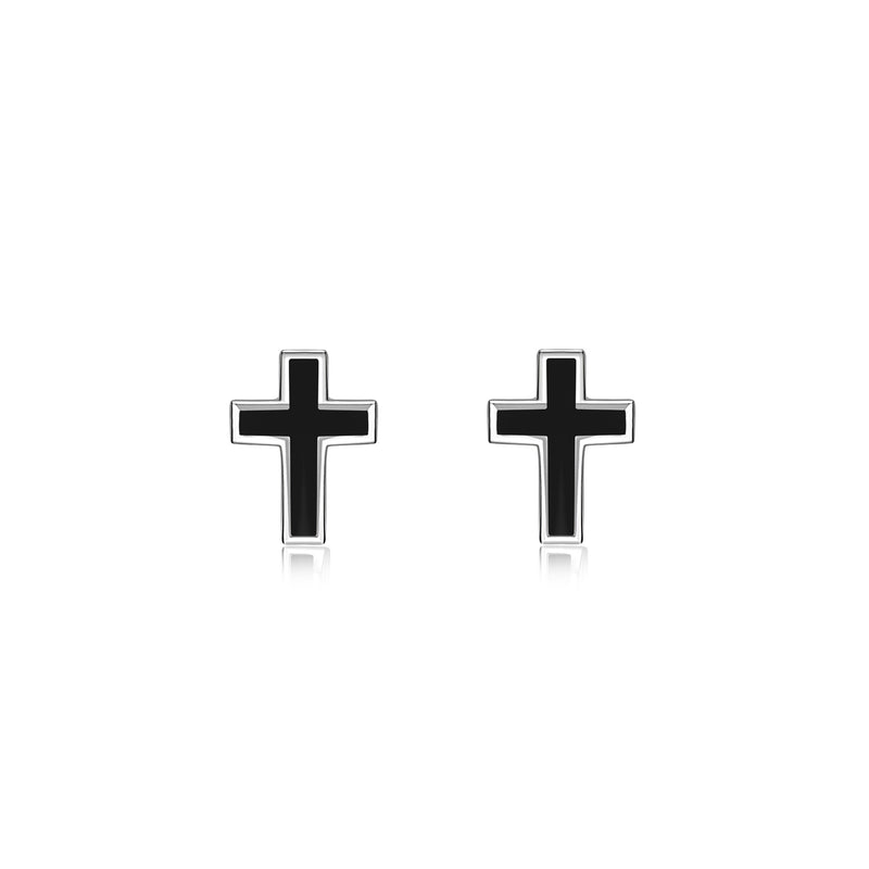 Sterling Silver Whitby Jet Cross Stud Earrings