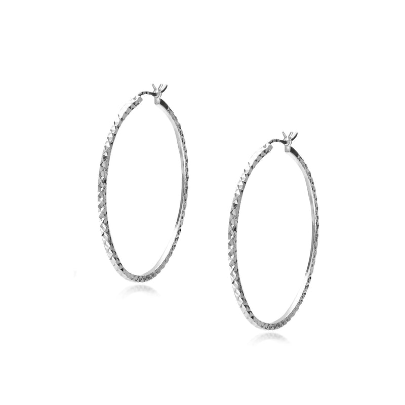 Sterling Silver Large Diamond Cut Hinged Hoop Earrings