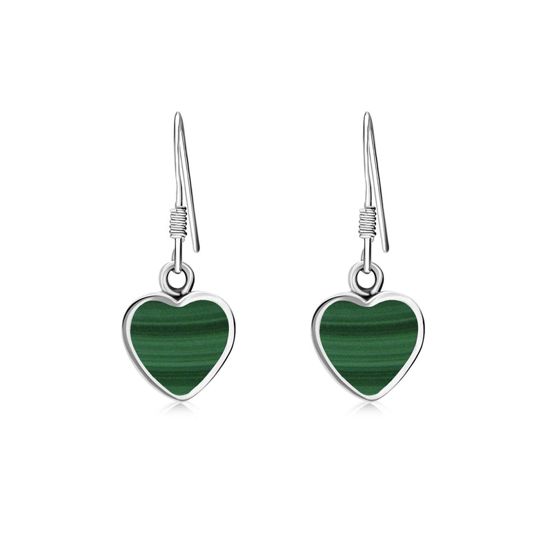 Sterling Silver Malachite Heart Drop Earrings