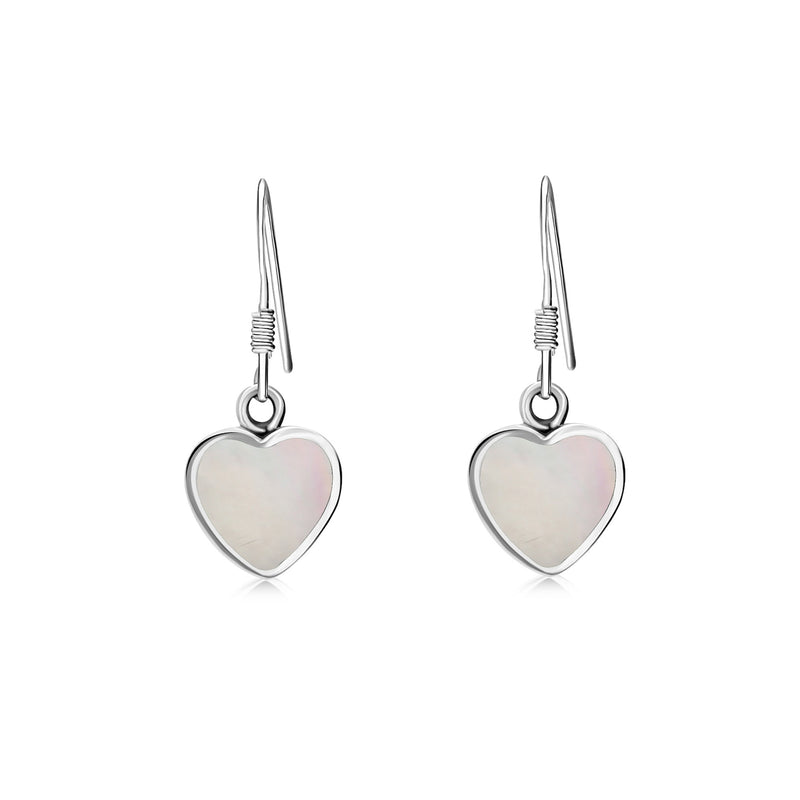 Sterling Silver Mother of Pearl Heart Drop Earrings