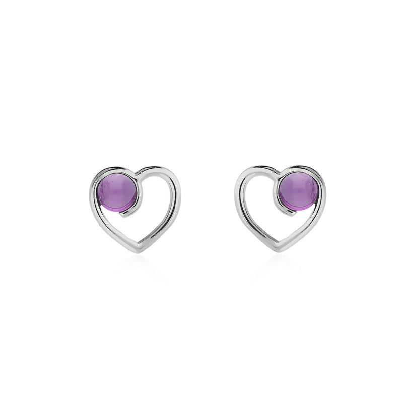 Sterling Silver Amethyst Heart Stud Earrings