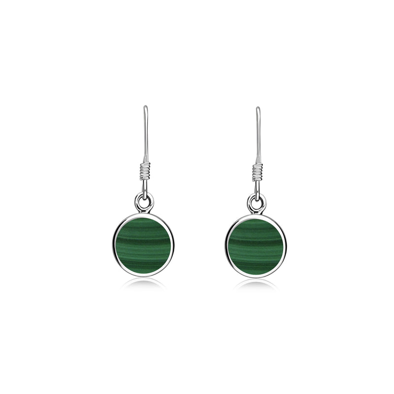 Sterling Silver Malachite Round Drop Earrings