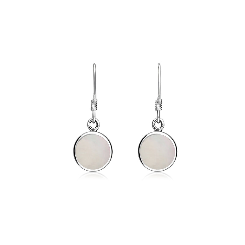 Sterling Silver Mother of Pearl Round Drop Earrings