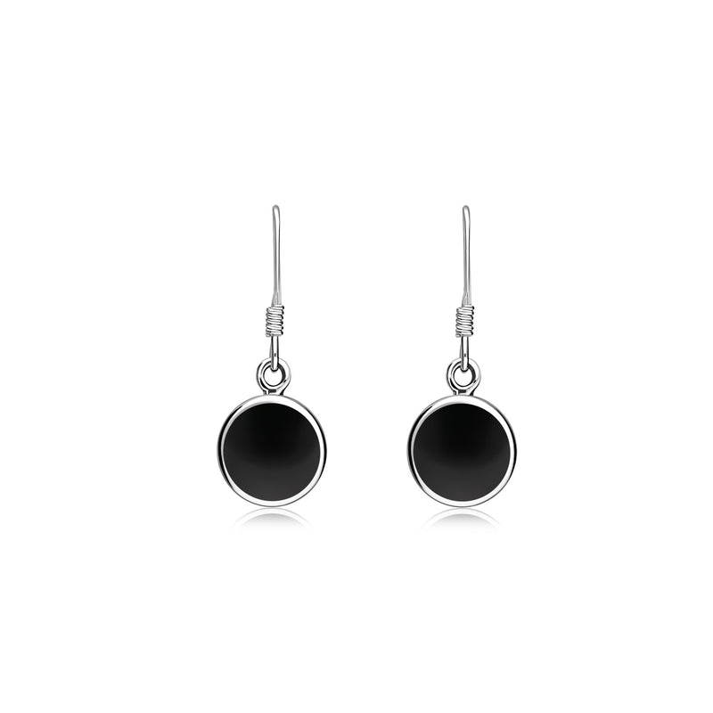 Sterling Silver Whitby Jet Round Drop Earrings