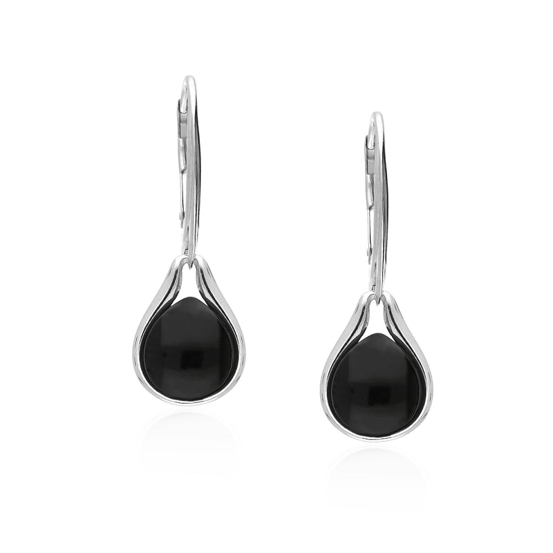 Sterling Silver Whitby Jet Elegant Teardrop Earrings