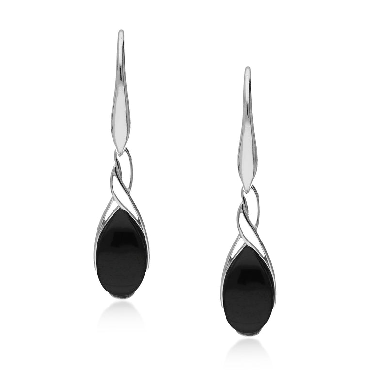 Sterling Silver Whitby Jet Celtic Drop Earrings