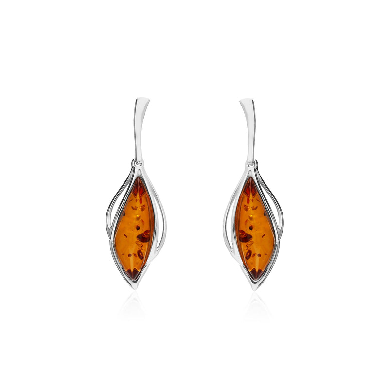 Sterling Silver Amber Marquise Twist Drop Earrings