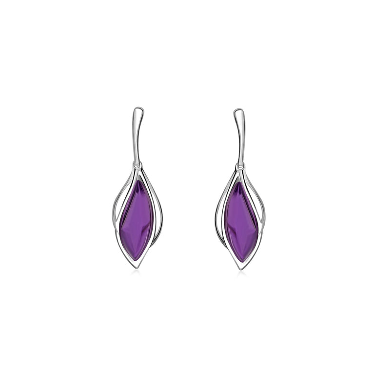 Sterling Silver Amethyst Marquise Twist Drop Earrings